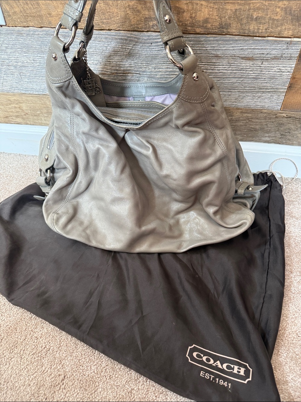 Coach Slouchy Pebbled Leather Shoulder Bag in Gray